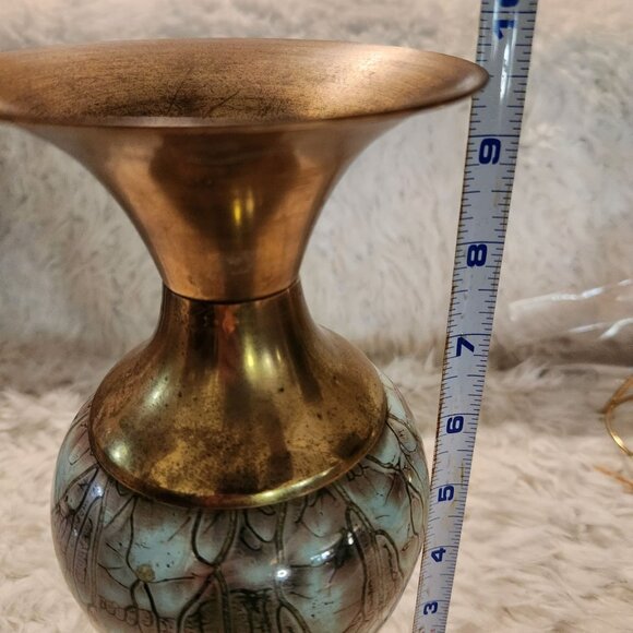 Vintage Hand painted Delftware Vase With Brass Accents MCM Boho - Picture 2 of 7